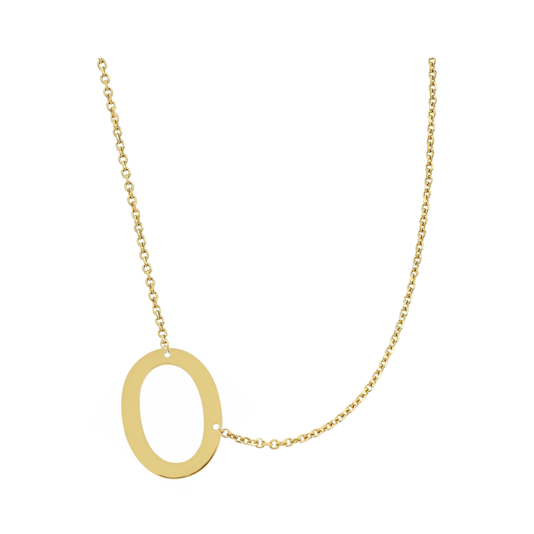 14KT GOLD SIDEWAYS INITIAL NECKLACE - O